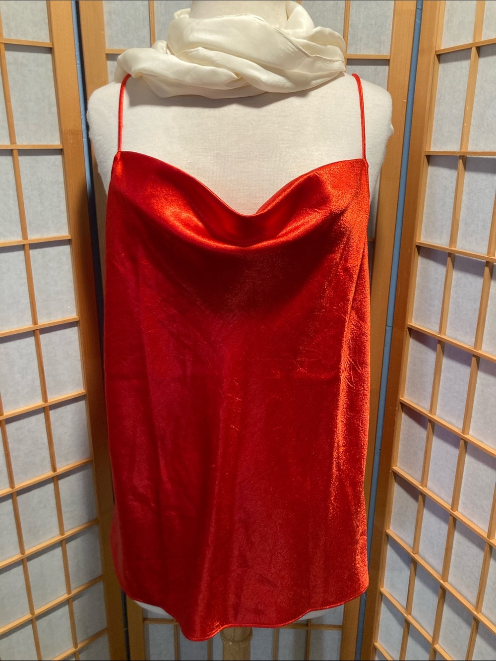 None West Red Satin Cowl Neck Slip Style Top (G24)